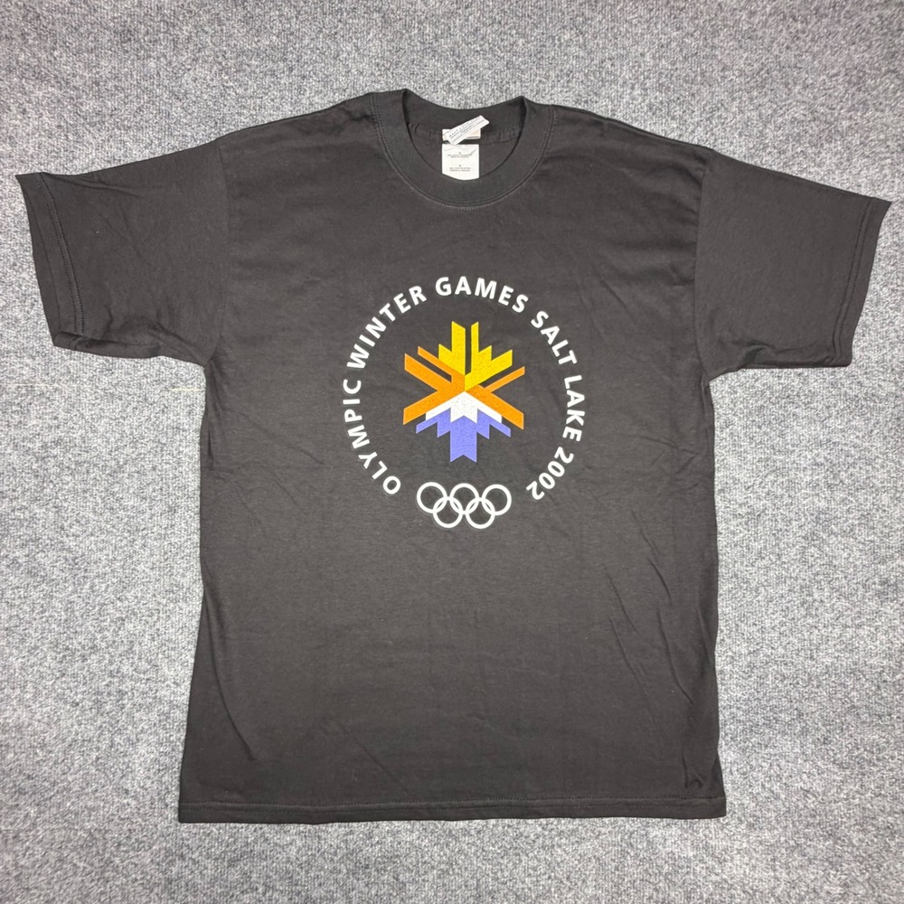 Vintage 2002 Salt Lake City Winter Olympics T-Shirt Mens Large Black Graphic Tee